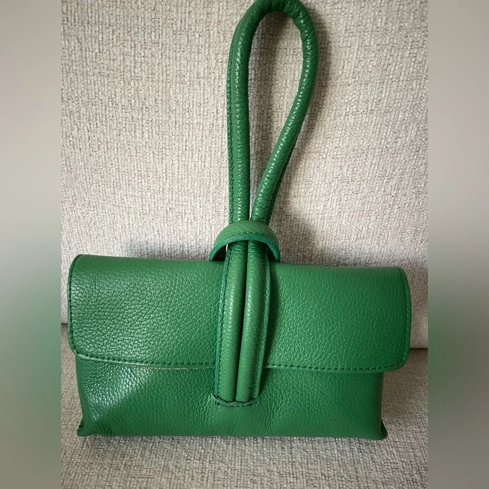 Genuine Leather Italian Green Clutch Bag with Loop Handle - Picture 5 of 5